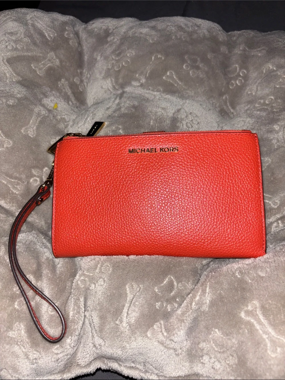 Michael Kors Bright Orange Pebbled Leather Wristlet